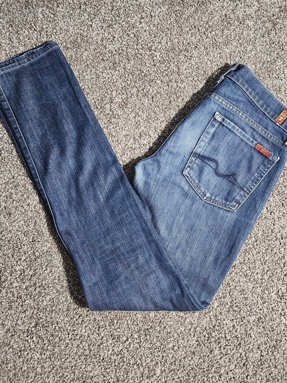 7 For All Mankind Blue Roxanne Skinny Leg Medium Wash Denim Size 28 USA READ